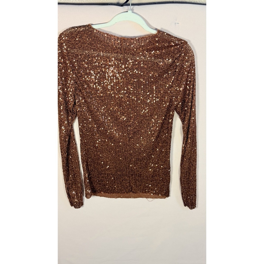 Intimately Free People Copper Gold Rush Sequin Stretch Top Womens M Brown Crew - Picture 4 of 7